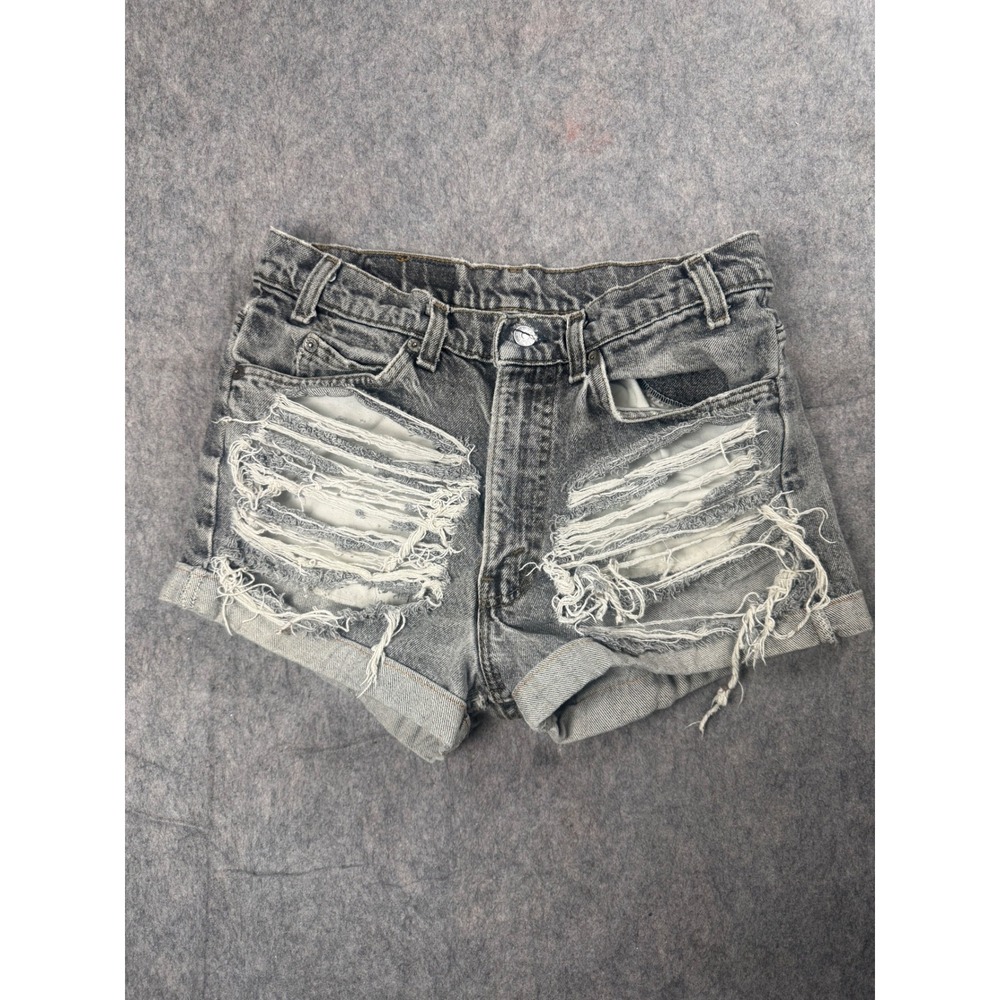 Levi's 505 Shorts Womens 32 Black Cotton Denim Distressed Orange Tab Vintage Y2K
